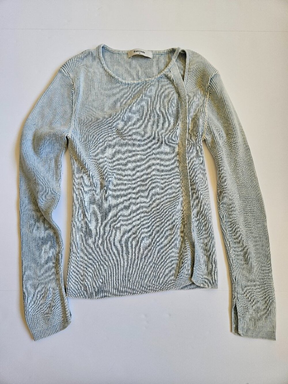 8 Seconds Light Blue Asymmetrical Cut Slit Long Sleeve Knit Pullover Sweater